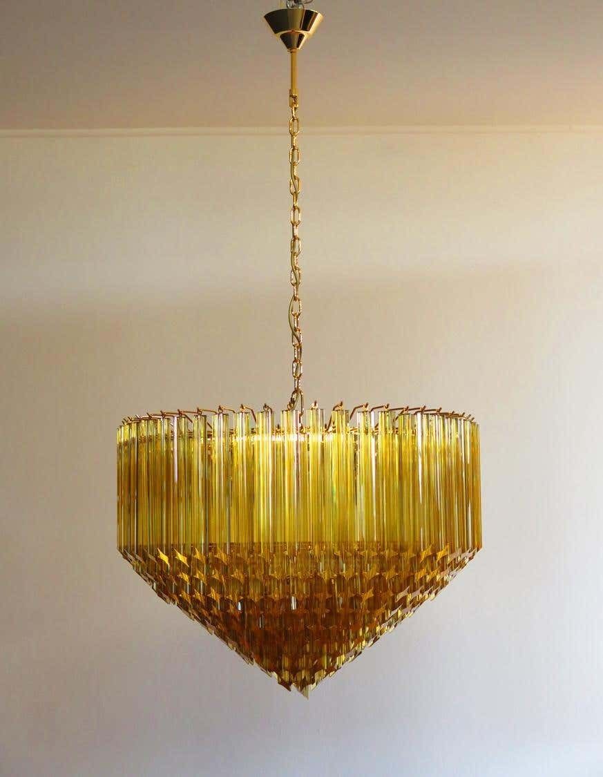 Quadriedri Murano Glass Chandelier, 265 Amber Prism, Gold Frame photo buy