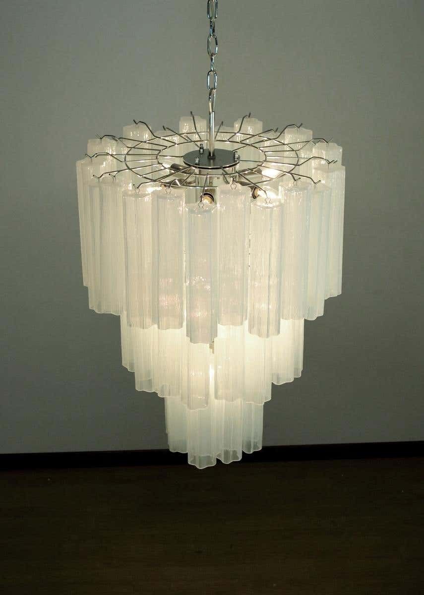 Pair Tronchi Chandeliers Style Toni Zuccheri, 48 White Glasses, Murano, 1990 photo buy