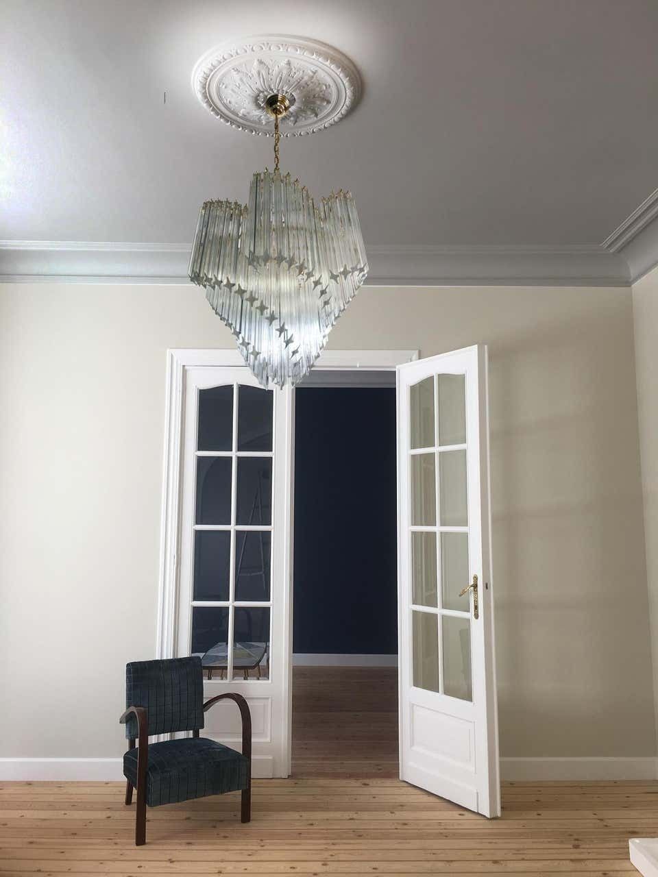 photo furniture Pair Of Italian Chandelier Quadriedri Gold Metal Frame, Murano