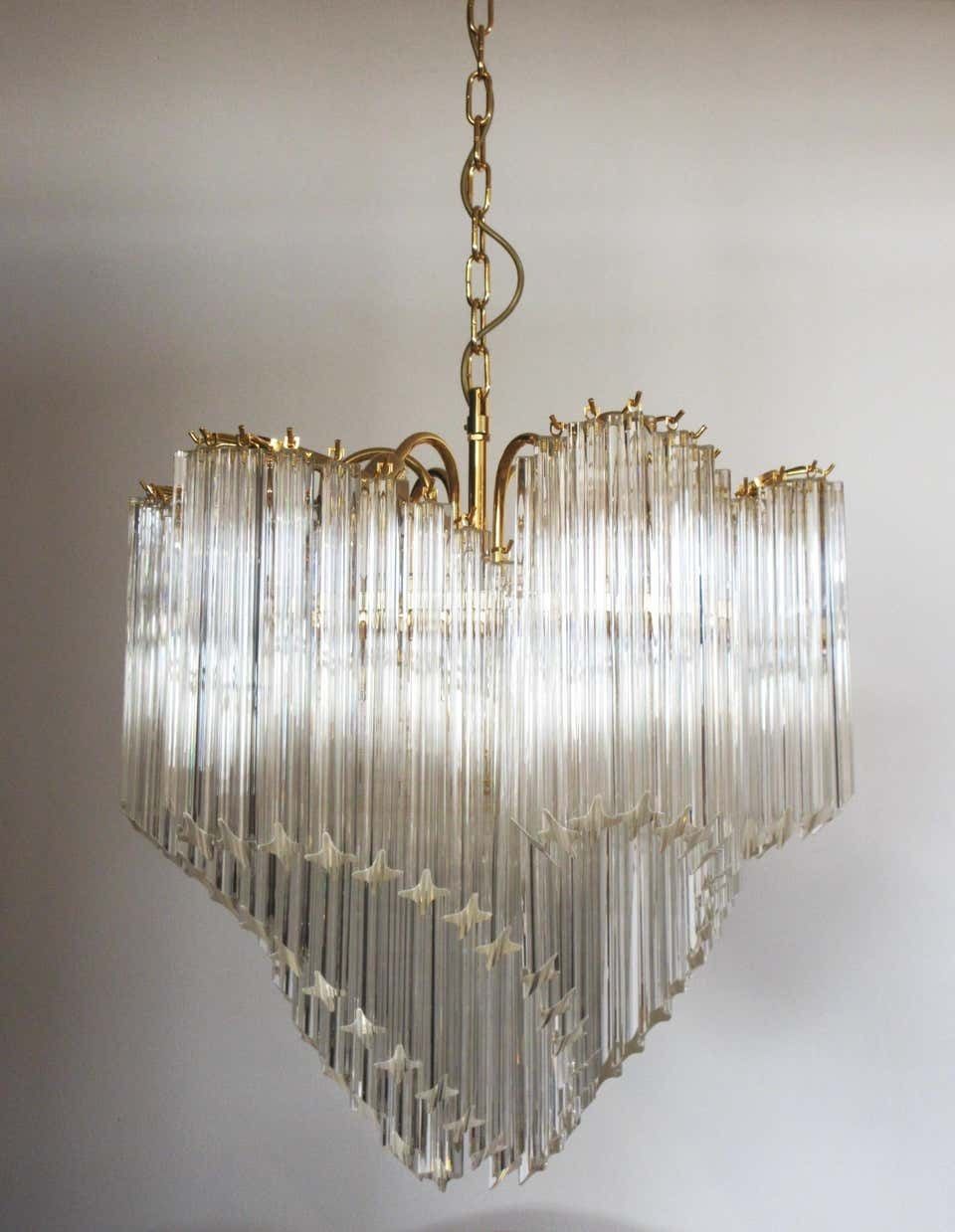 photo vinterior Pair Of Italian Chandelier Quadriedri Gold Metal Frame, Murano