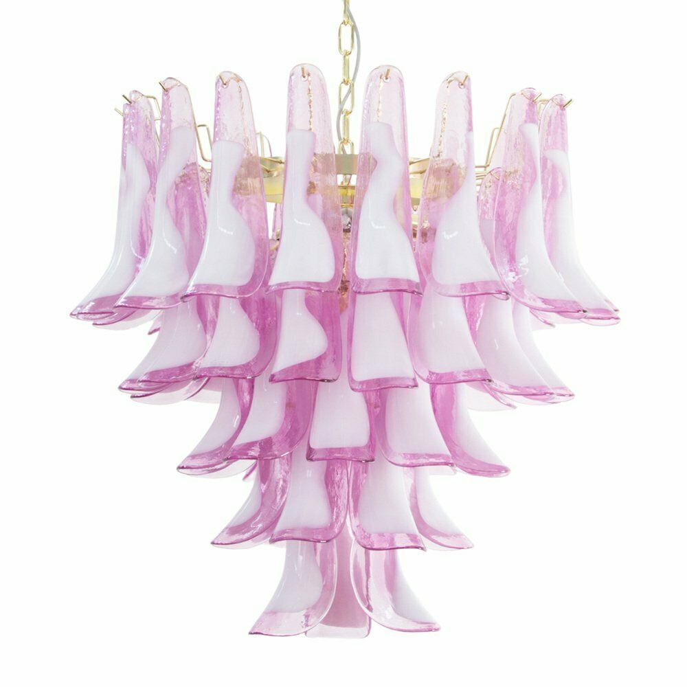 Petal Shaped Chandelier In Fuchsia And White Murano Glass, Italy, 1990s photo furniture