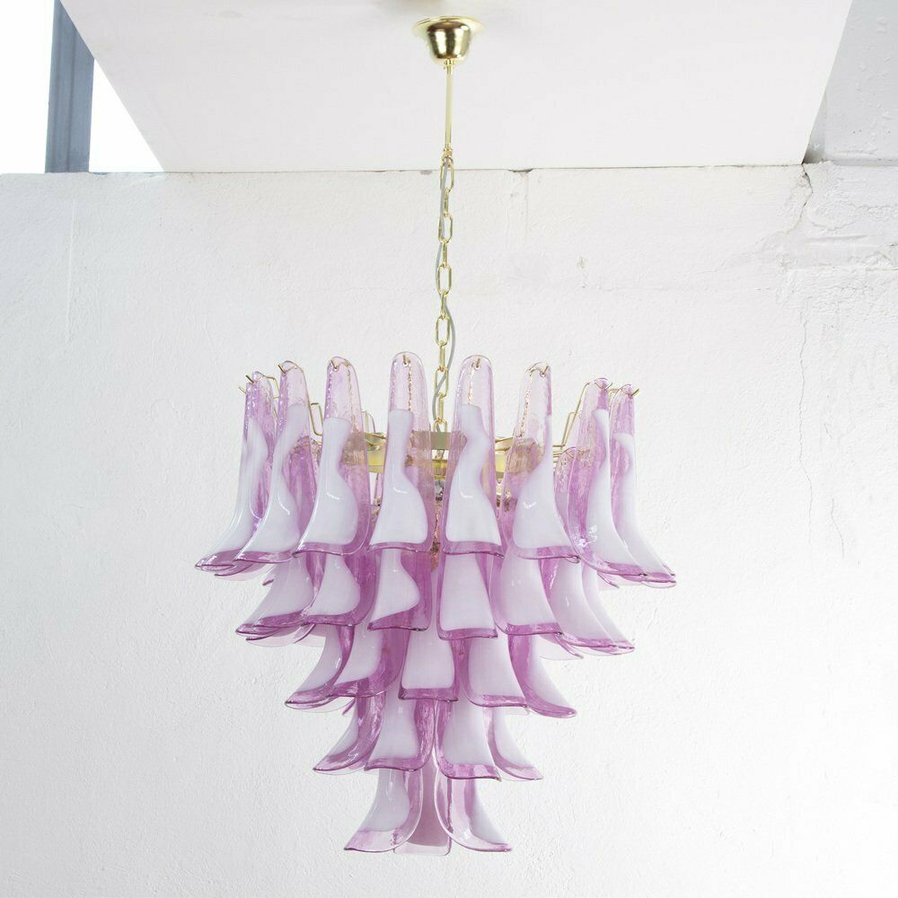Petal Shaped Chandelier In Fuchsia And White Murano Glass, Italy, 1990s photo for sale