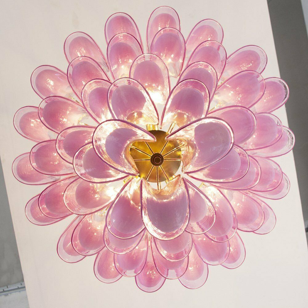 Petal Shaped Chandelier In Fuchsia And White Murano Glass, Italy, 1990s photo 2379.0