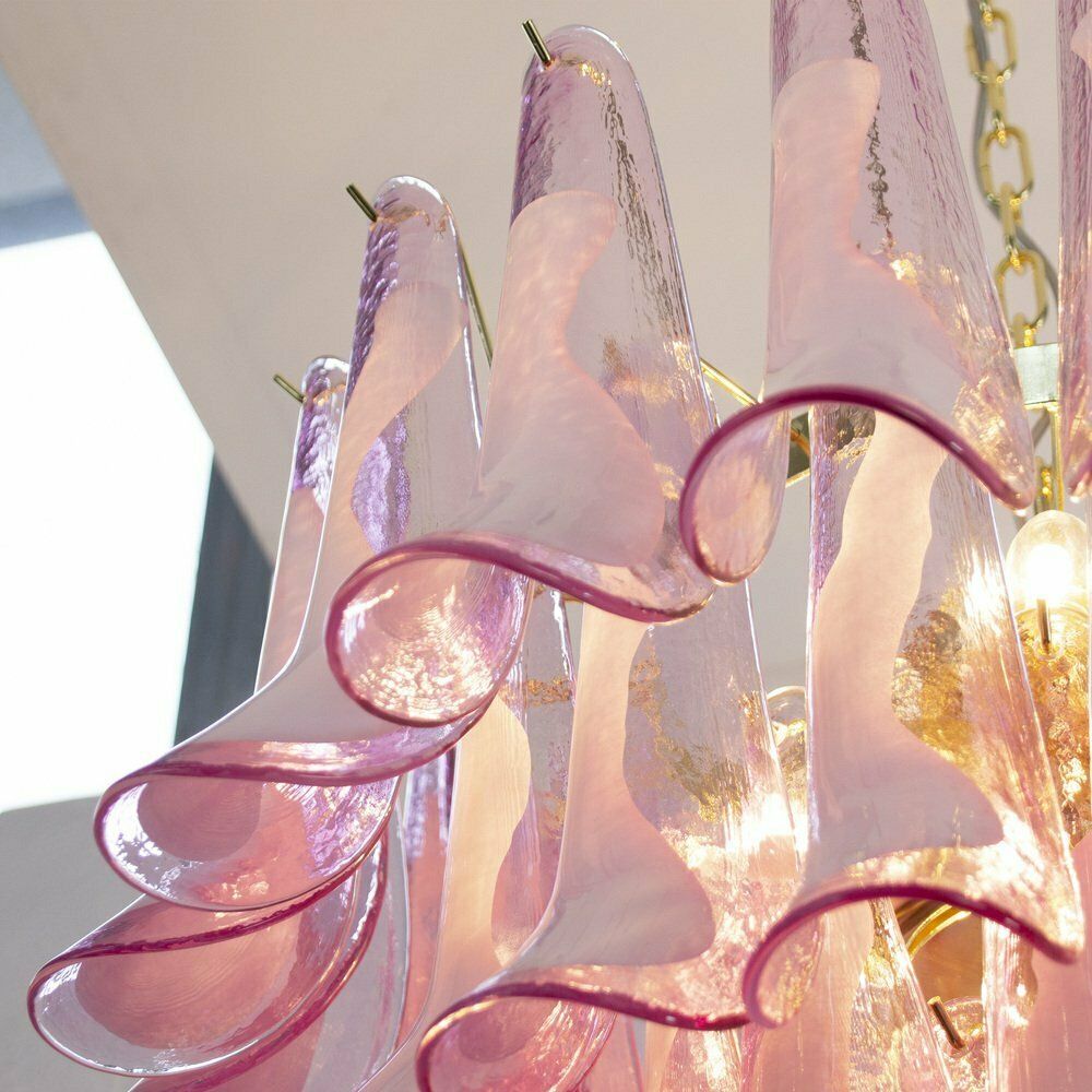 photo furniture Petal Shaped Chandelier In Fuchsia And White Murano Glass, Italy, 1990s