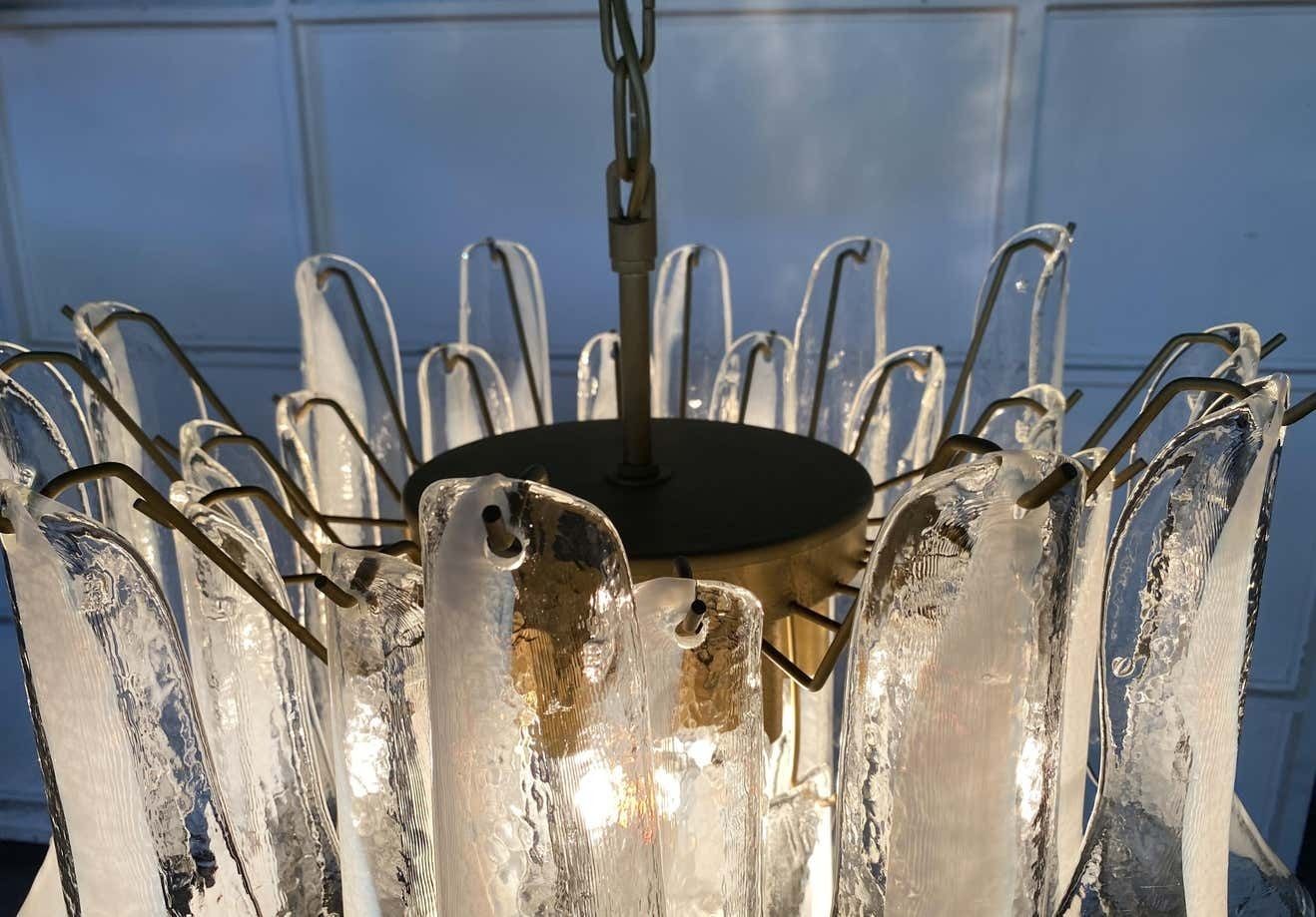 photo furniture Elegant Pair Of 36 White Petal Chandeliers, Murano, 1990s