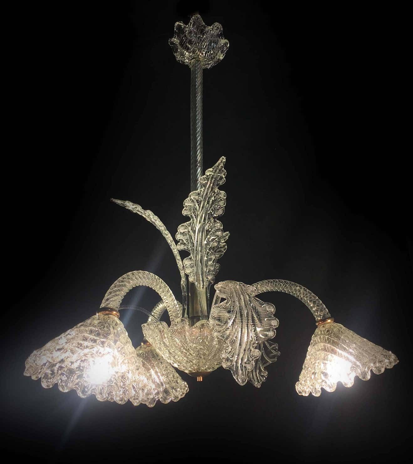 Lighting Pretty Italian Chandelier By Ercole Barovier, Murano, 1940 photo