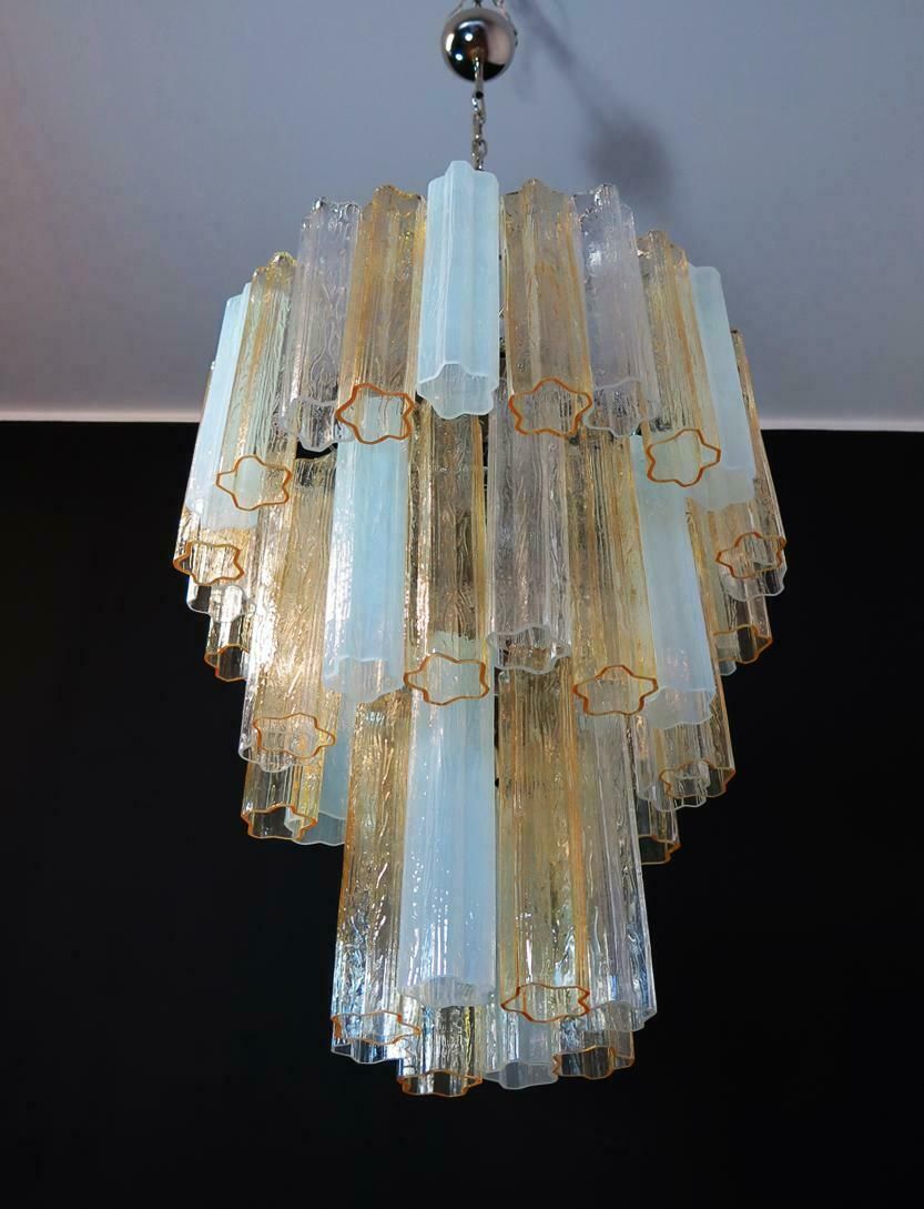 Pair Large Three Tier Venini Murano Glass Tube Chandelier 1980s photo buy