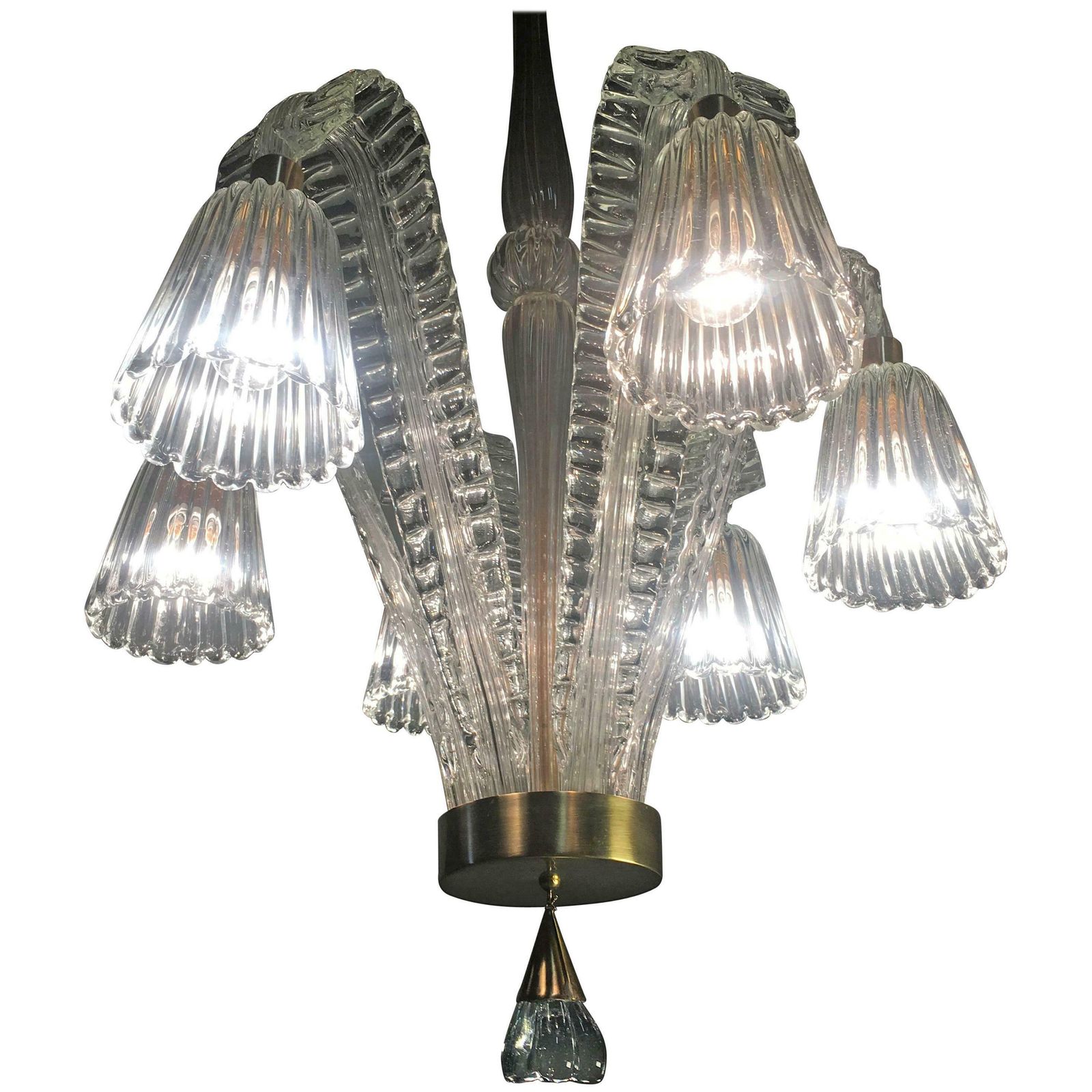 Charming Art Deco Chandelier By Ercole Barovier, Murano, 1940s