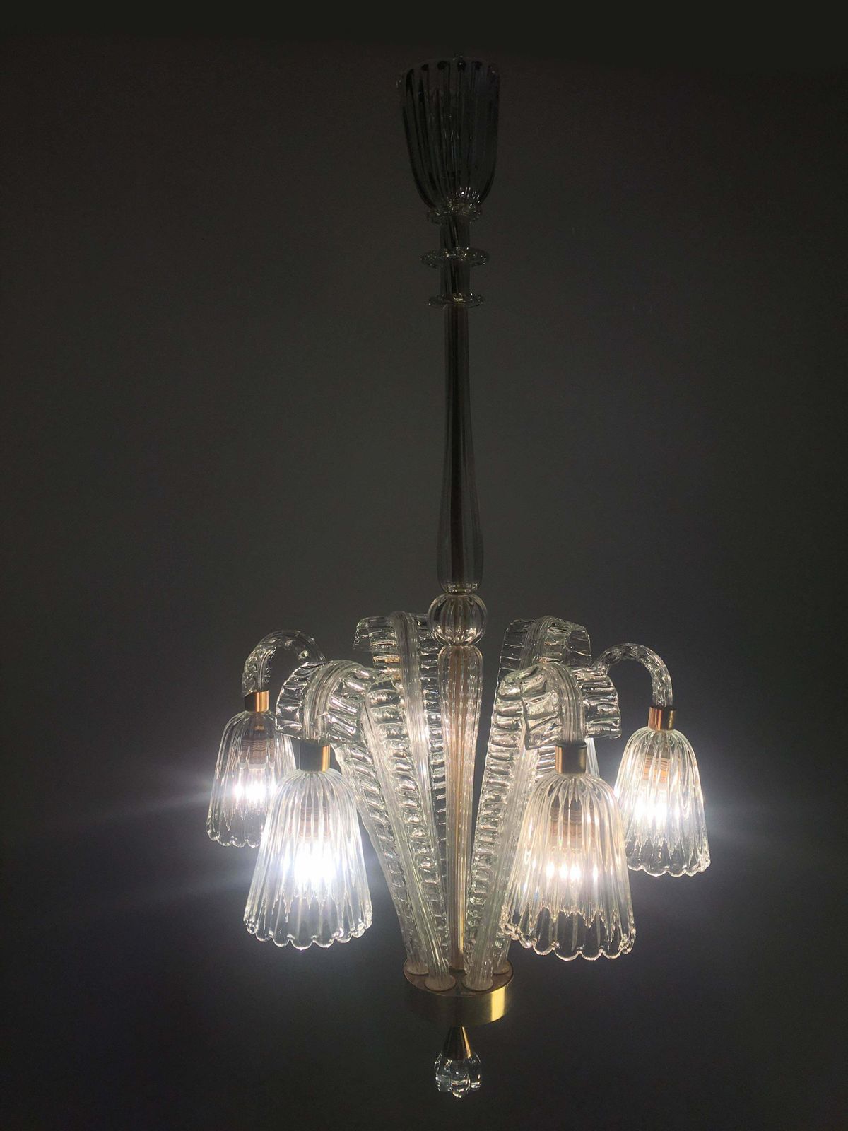 Charming Art Deco Chandelier By Ercole Barovier, Murano, 1940s photo Lighting