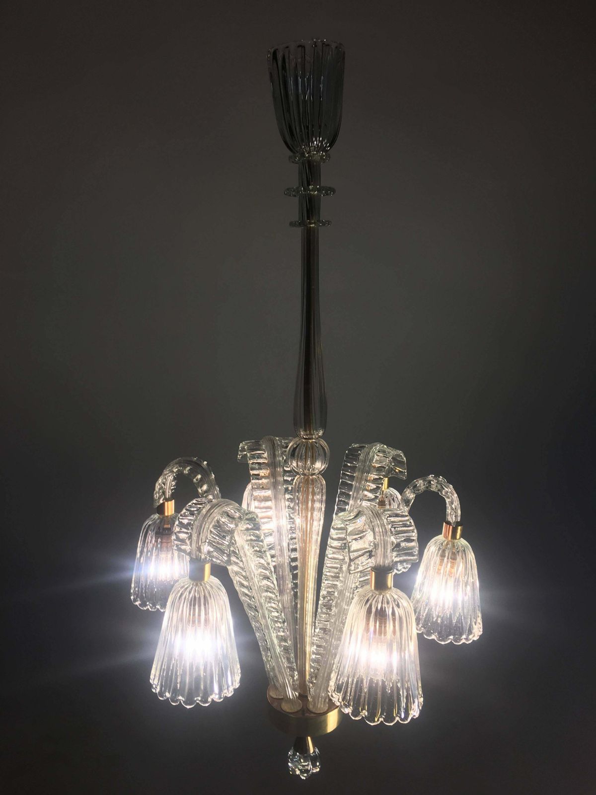 photo for sale Charming Art Deco Chandelier By Ercole Barovier, Murano, 1940s