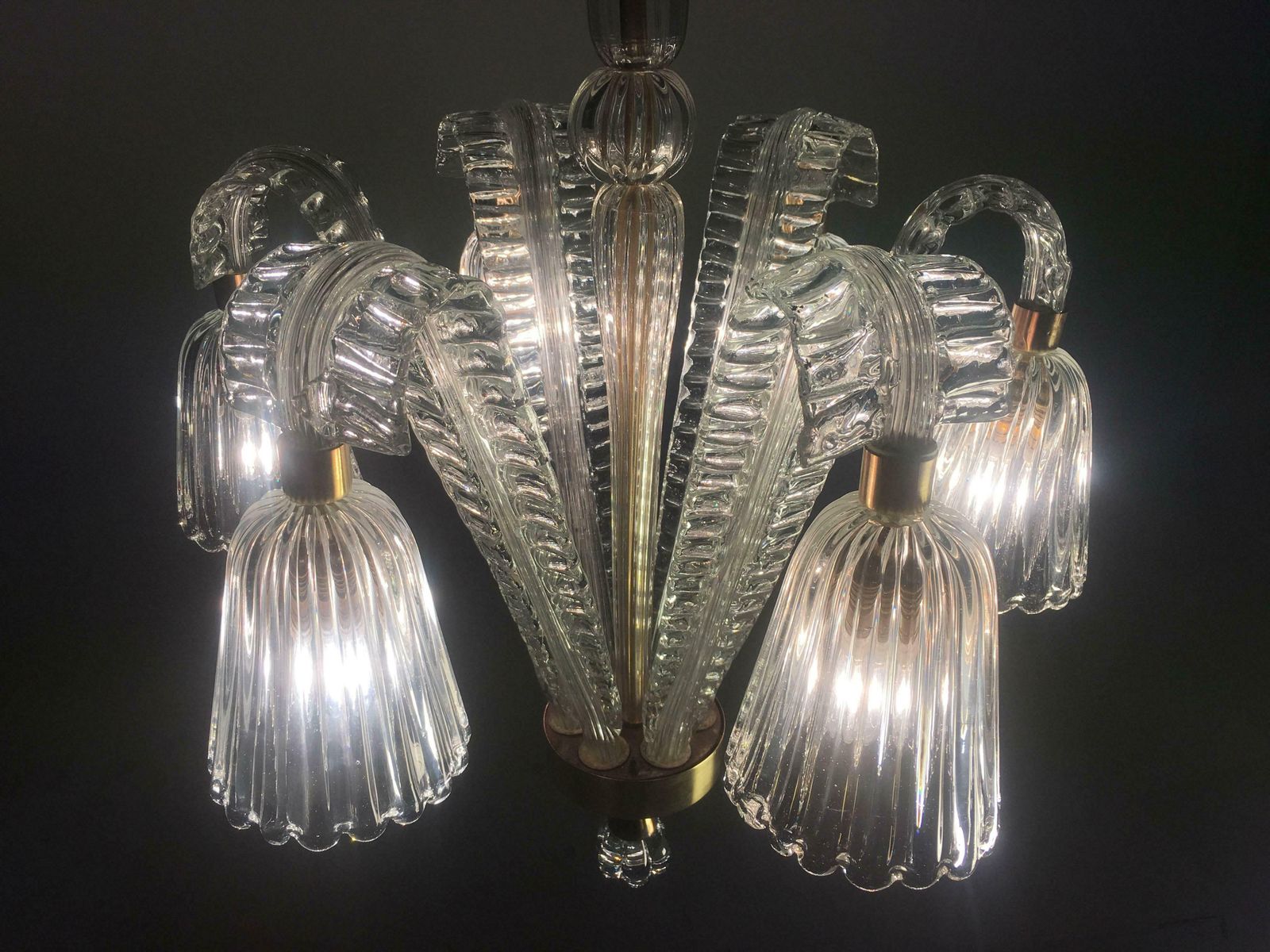 Lighting Charming Art Deco Chandelier By Ercole Barovier, Murano, 1940s photo