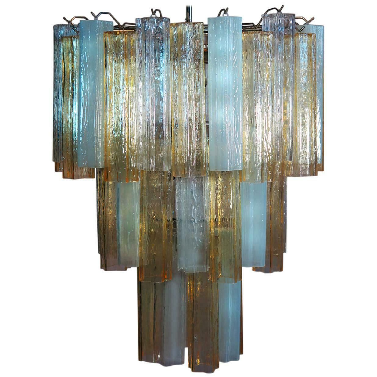 Large Three Tier Venini Murano 48 Glass Tube Chandelier 1980s photo for sale