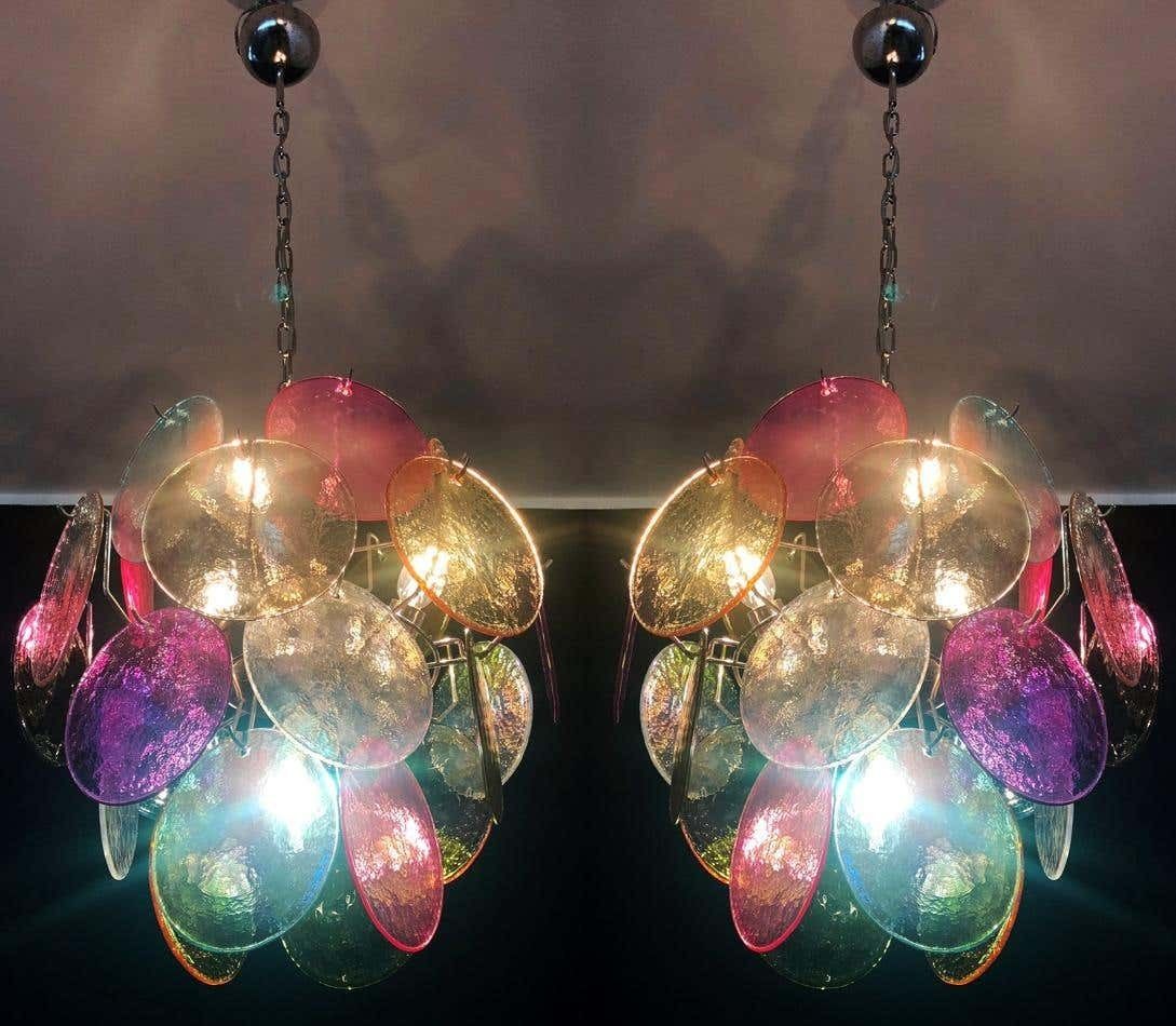 Pair Of Italian Chandeliers In Vistosi Style, Murano, Circa 1980 photo Lighting