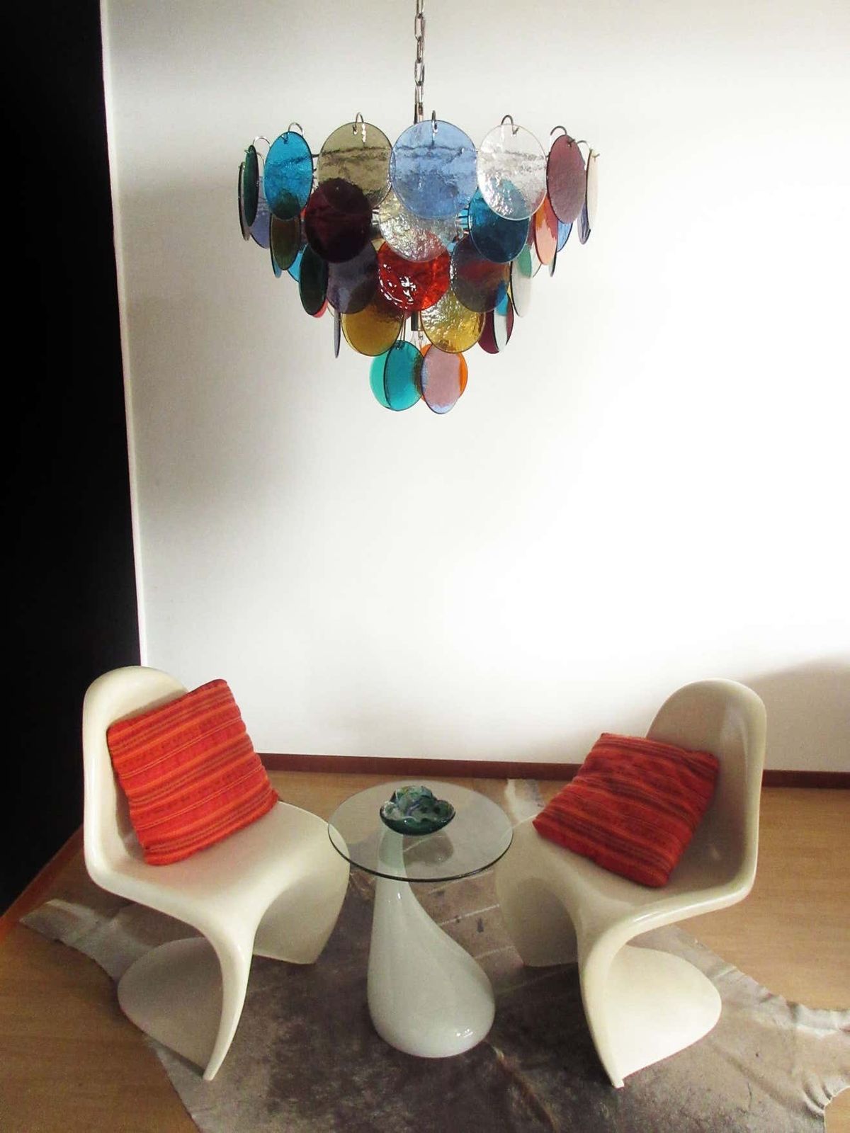photo vinterior Pair Of Italian 50 Multicoloured Glass Discs Chandeliers, Murano