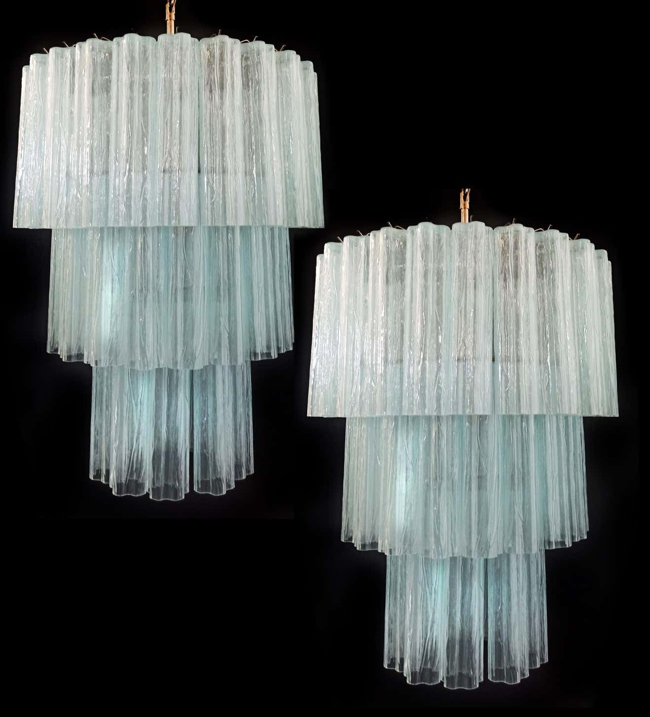 Pair Tronchi Chandeliers Toni Zuccheri Style, 48 Pink Glasses, Murano, 1990 photo furniture