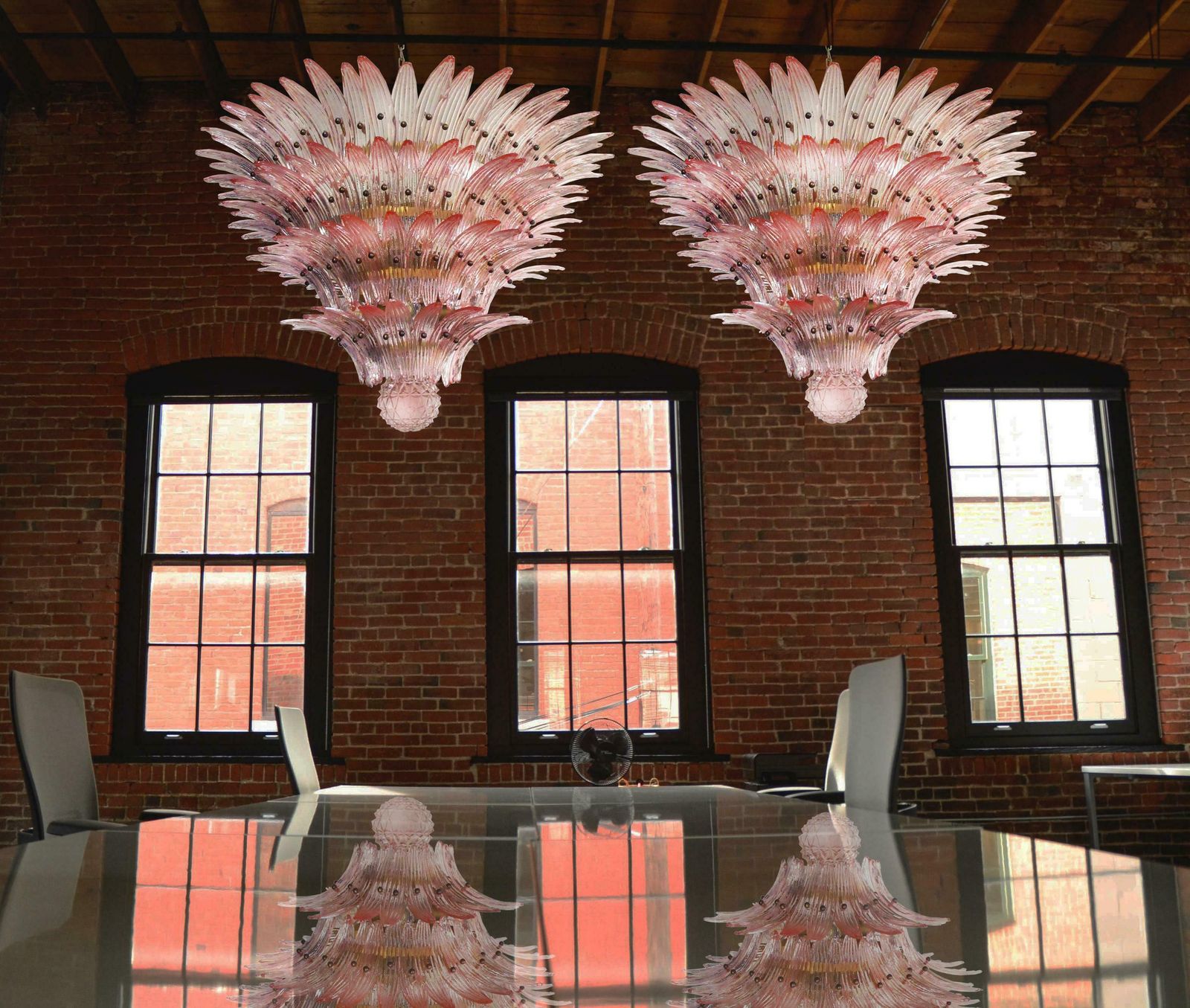 Pair Of Majestic Chandelier Pink Glasses, Murano photo furniture