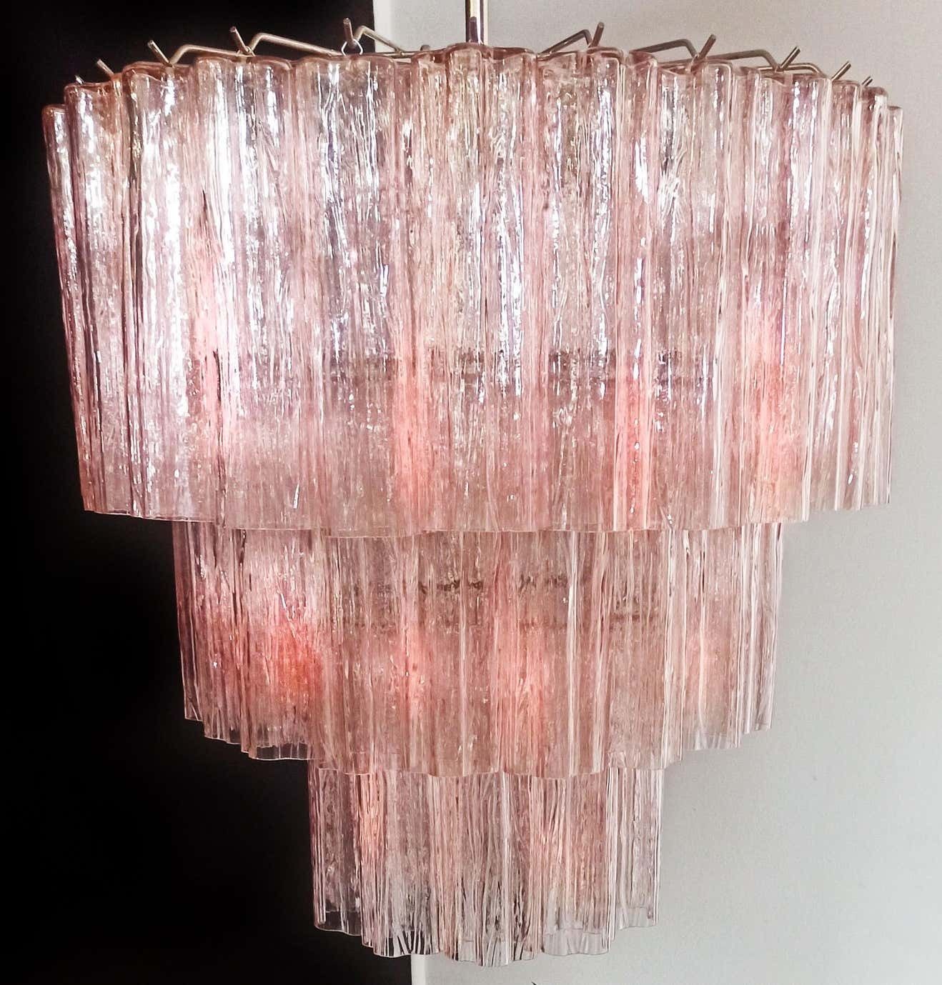 Pair Of 52 Pink Tronchi Chandeliers Style Toni Zuccheri For Venini, Murano photo buy