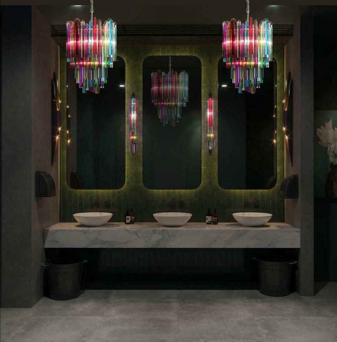 Amazing Multicoloured Pair Of Arlecchino Murano Chandeliers photo buy