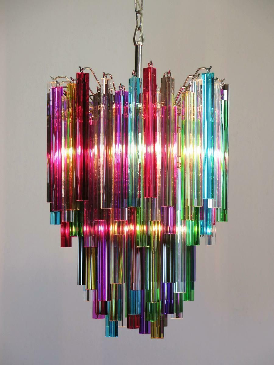 Amazing Multicoloured Pair Of Arlecchino Murano Chandeliers photo vintage