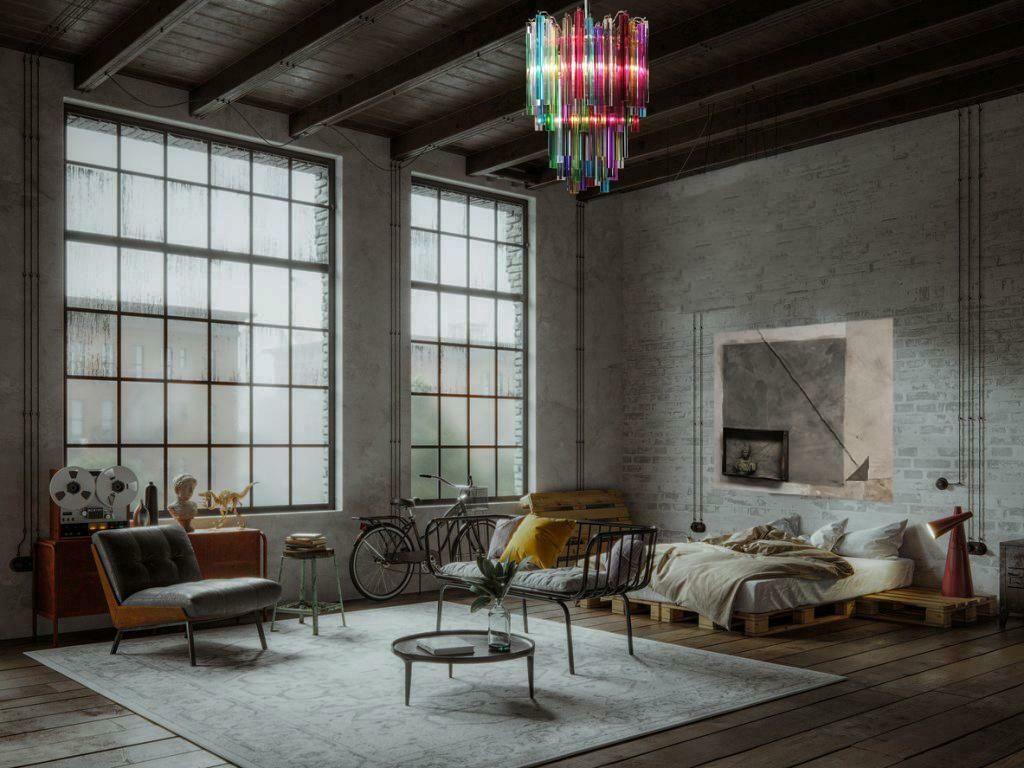 photo furniture Amazing Multicoloured Pair Of Arlecchino Murano Chandeliers