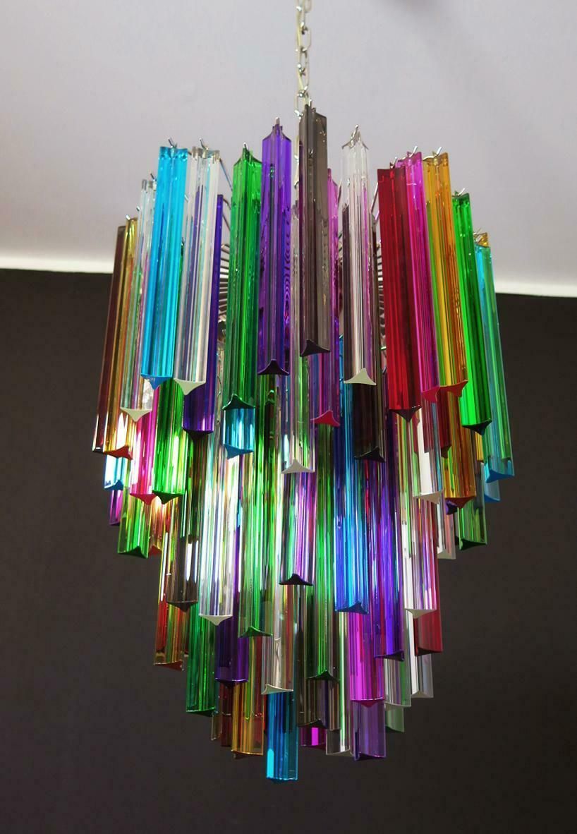 photo for sale Amazing Multicoloured Pair Of Arlecchino Murano Chandeliers