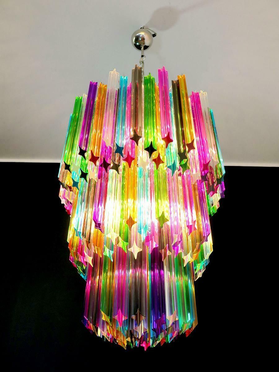 photo furniture Trio Chandeliers Multi Colour Triedri, 184 Prism, Murano, 1980s