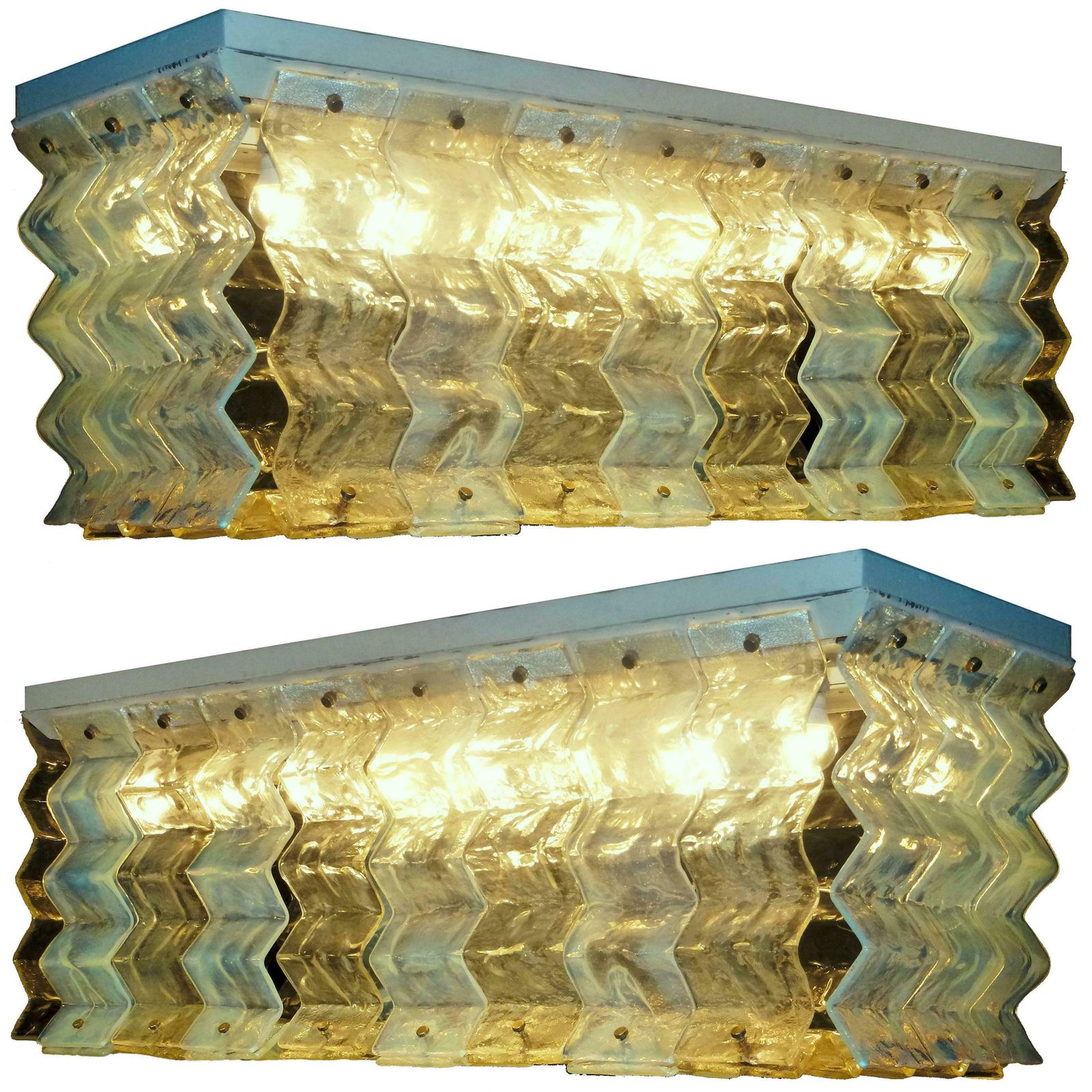 Pair Of Ceiling Lights Fixture By Carlo Nason For Mazzega, 1970
