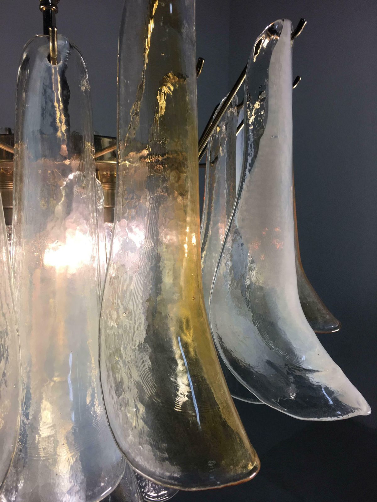 Elegant Pair Of Chandeliers White And Amber Petals, Murano, 1990s photo buy