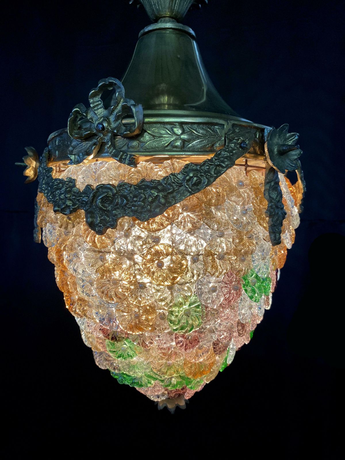 Elegant Pendant Glass Flowers Chandelier, Murano, 1950s photo furniture