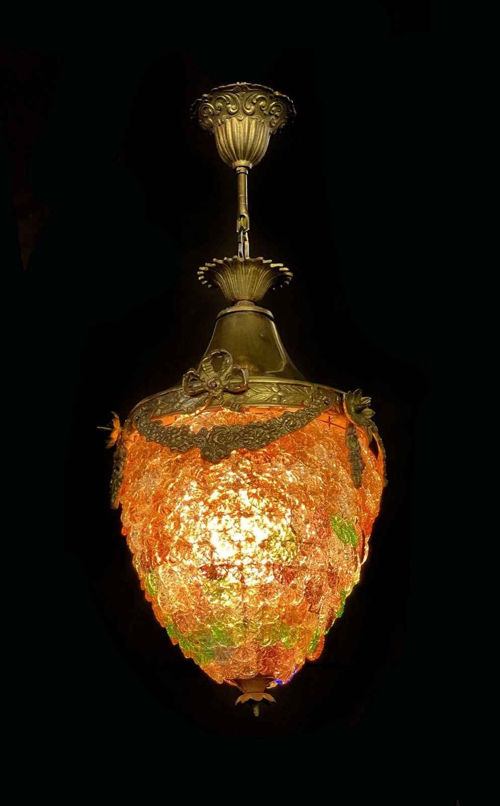 Elegant Pendant Glass Flowers Chandelier, Murano, 1950s photo vinterior