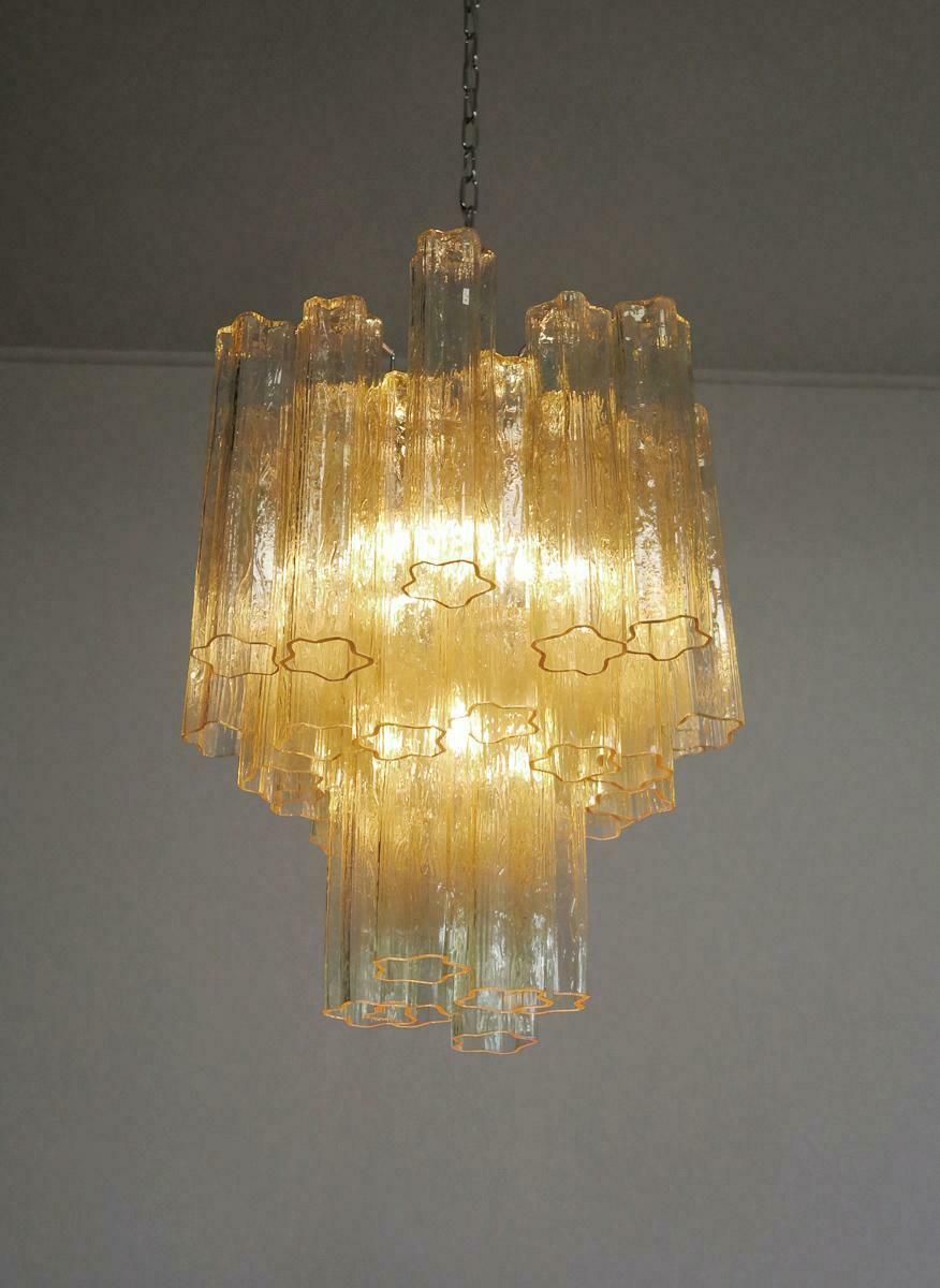 Trio Gold Glass Tube Chandeliers, Murano, 1970s photo 3627.0