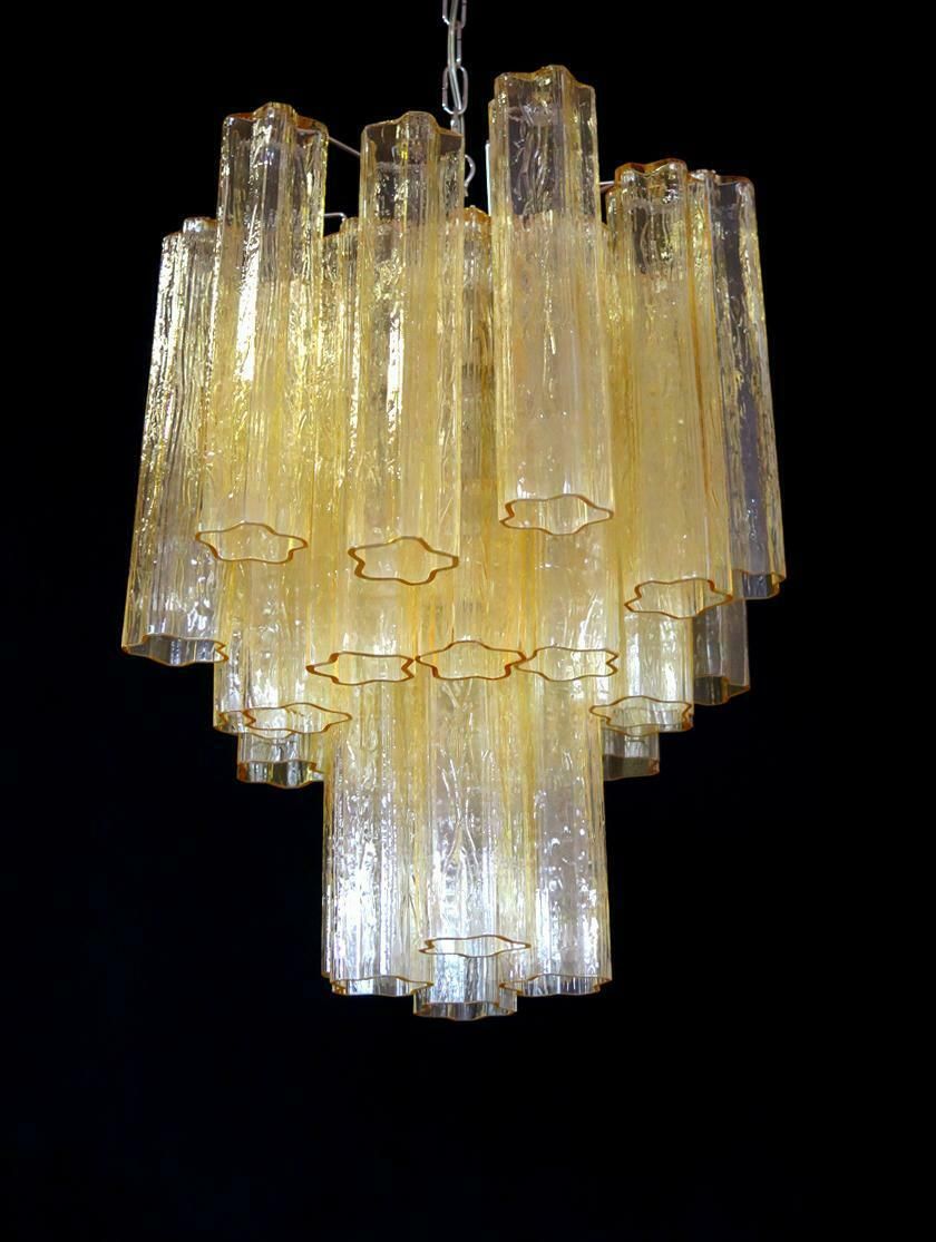 Trio Gold Glass Tube Chandeliers, Murano, 1970s photo buy