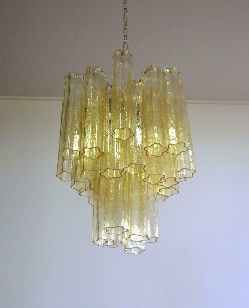 photo vinterior Trio Gold Glass Tube Chandeliers, Murano, 1970s