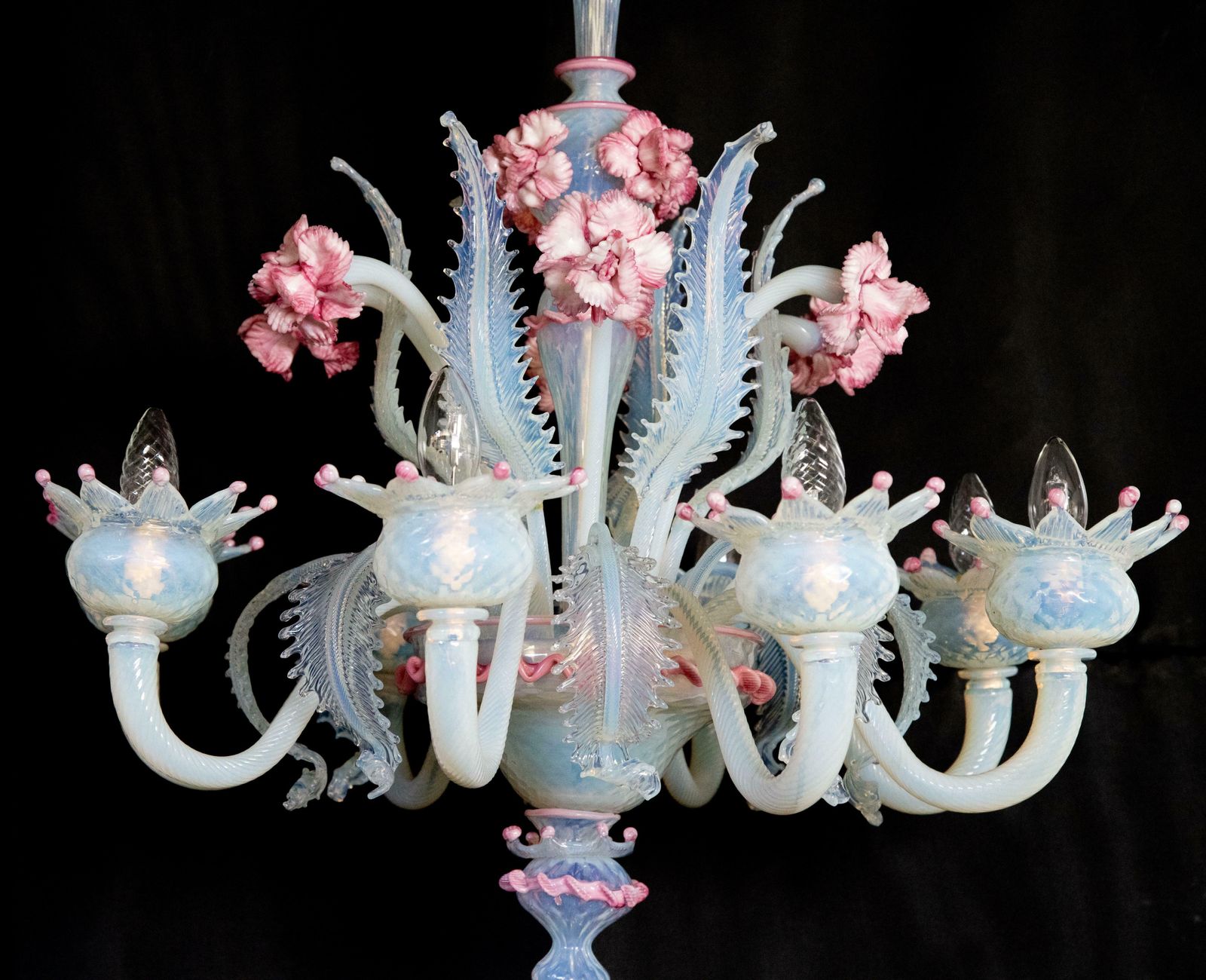 Stunning Light Blue And Pink Venetian Chandelier, Murano, 1950s photo for sale
