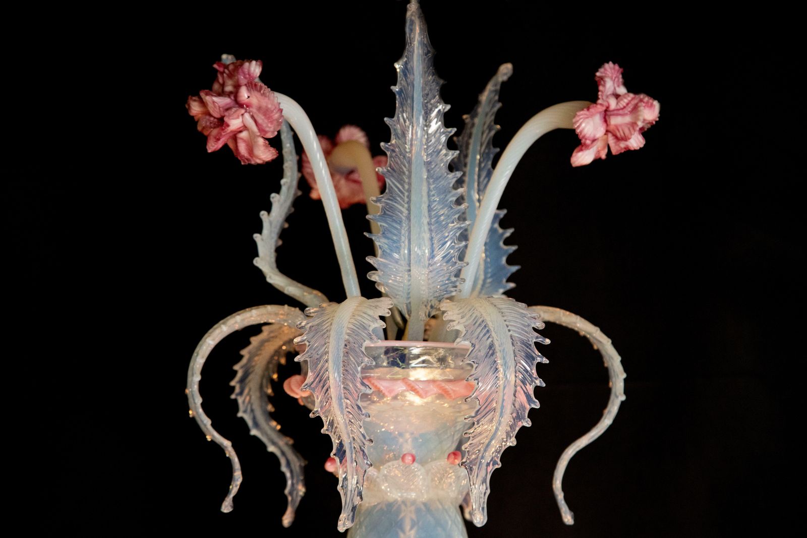 Stunning Light Blue And Pink Venetian Chandelier, Murano, 1950s photo vinterior