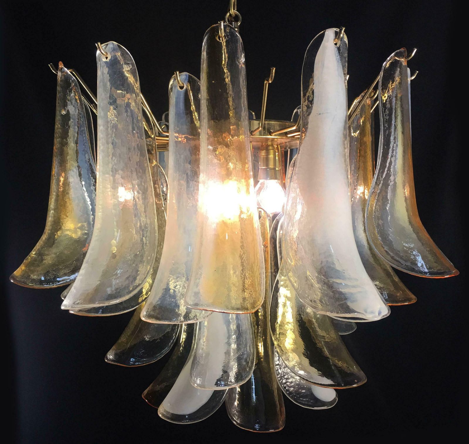 Lighting Elegant Pair Of Chandeliers 36 White And Amber Petals, Murano, 1990s photo