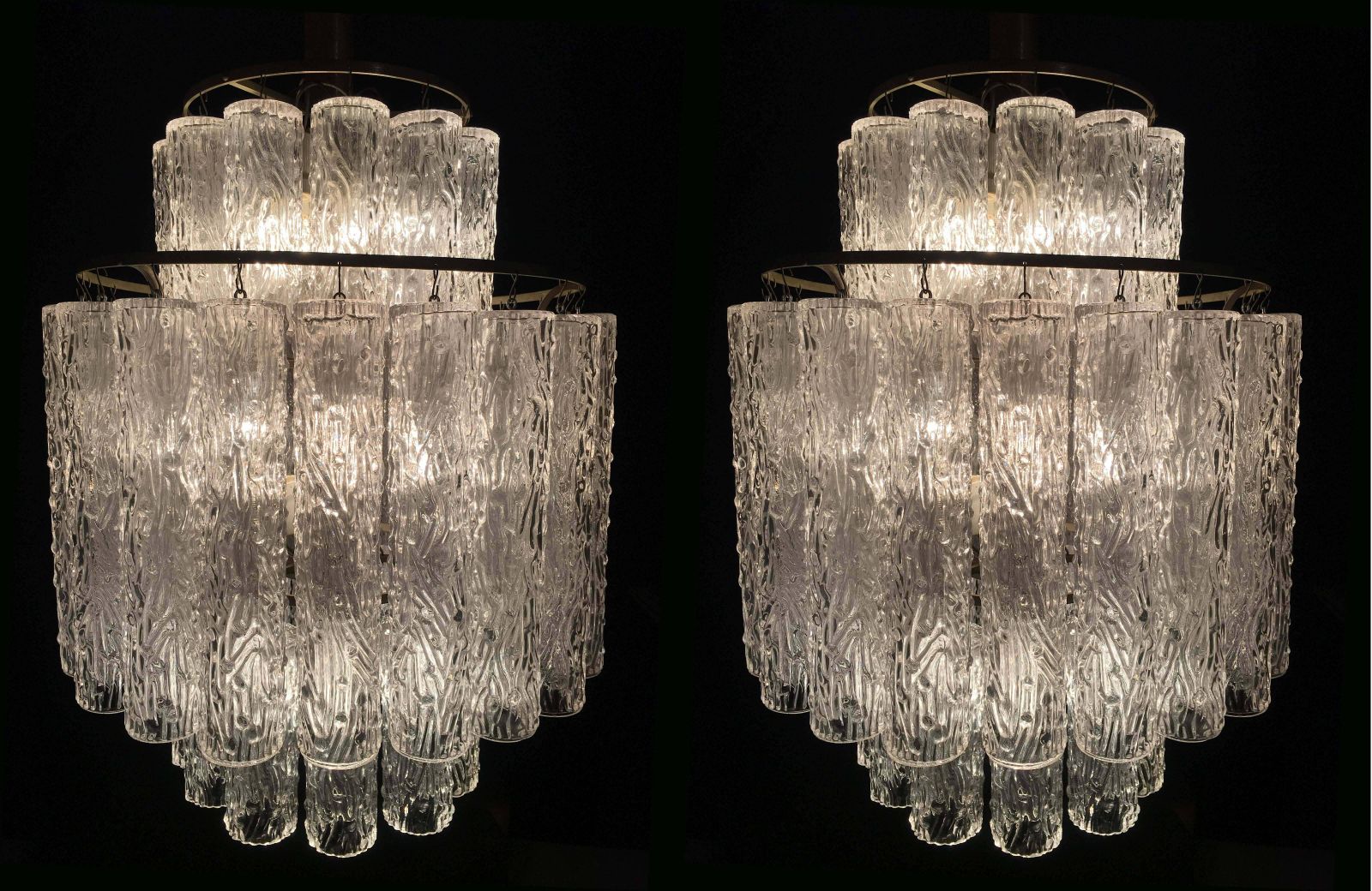 Adorable Pair Of Murano Venini Style Chandeliers, 1970s photo vintage