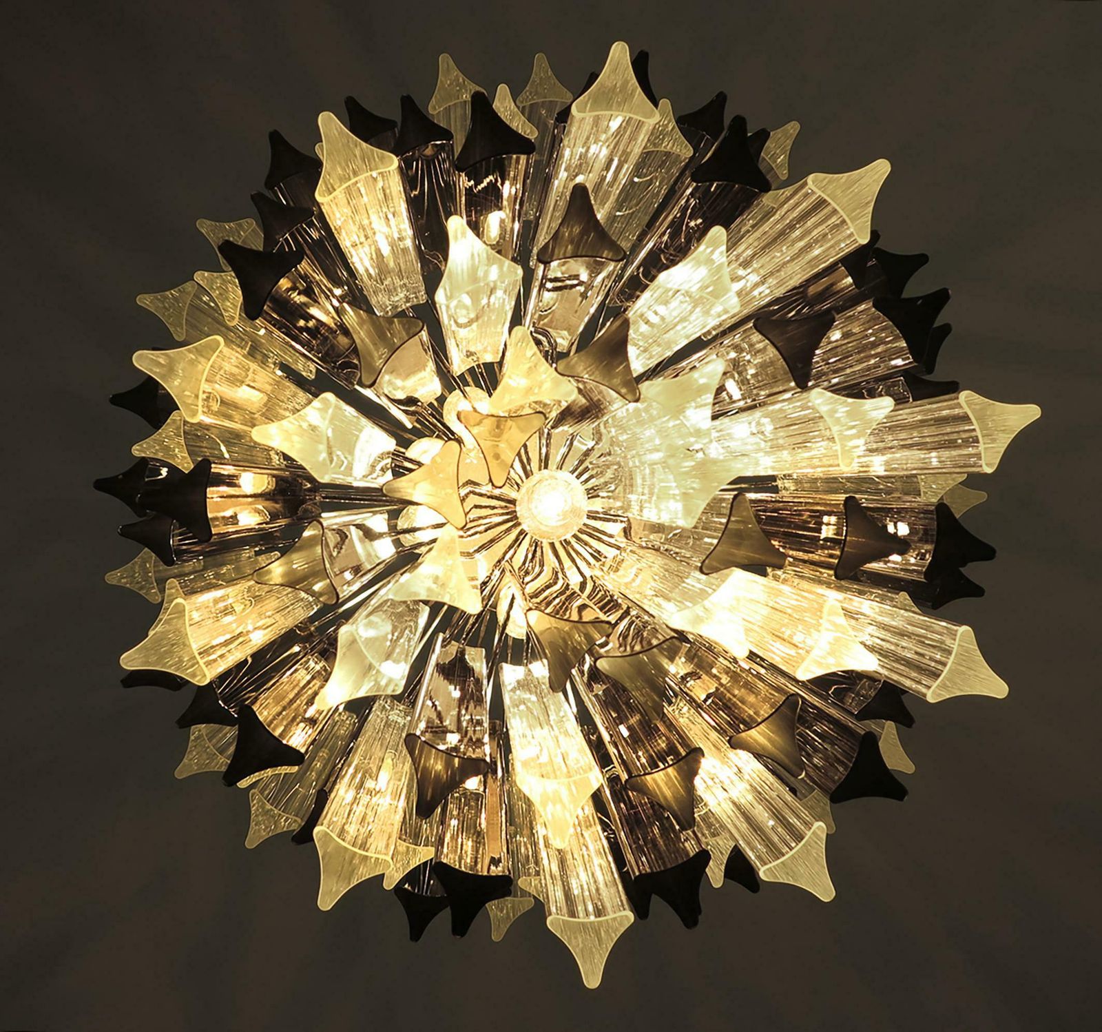 Pair Of Italian Chandeliers Transparent And Smoked Triedri, Murano photo for sale