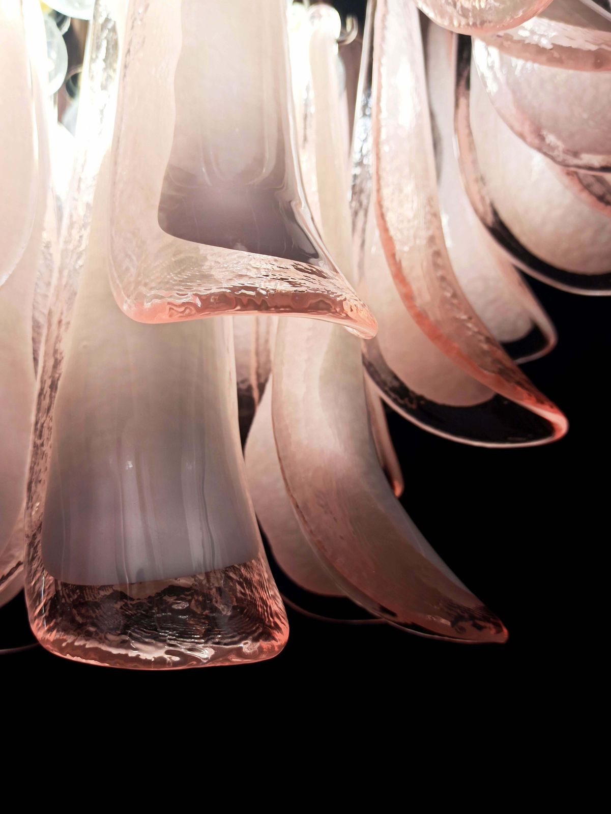 Pair Of Italian 36 Pink And White Petals Chandeliers Ceiling Light, Murano photo 2821.0