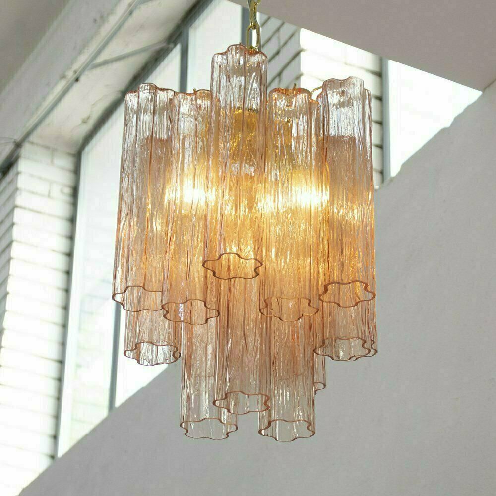Tronchi Suspension Lamp In Pink Murano Glass, Diameter 36 Cm, 90s photo vintage