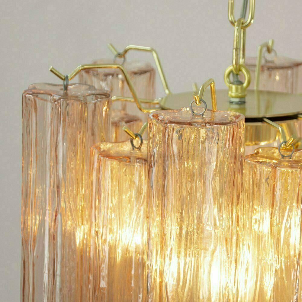 photo furniture Tronchi Suspension Lamp In Pink Murano Glass, Diameter 36 Cm, 90s