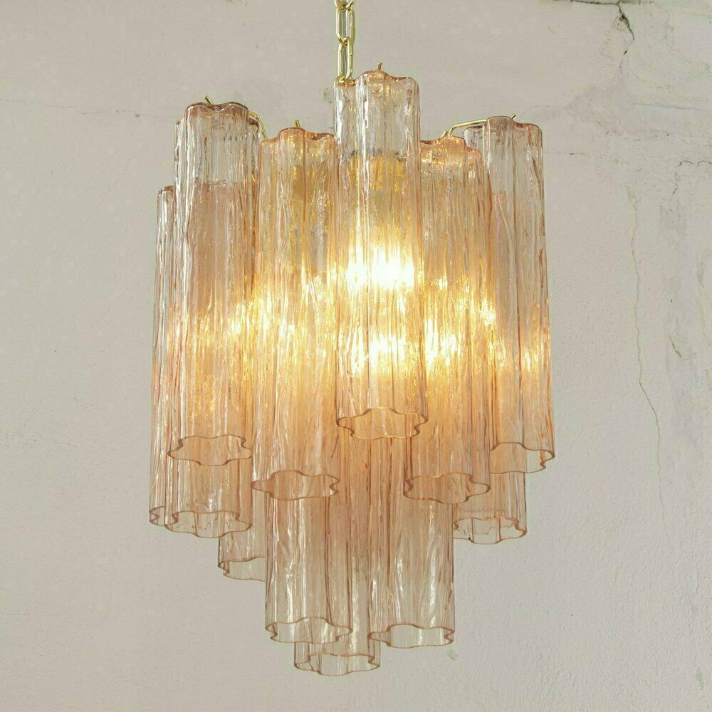 photo for sale Tronchi Suspension Lamp In Pink Murano Glass, Diameter 36 Cm, 90s