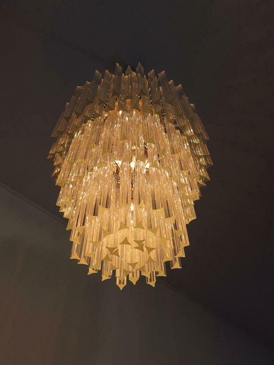 Majestic Italian Pair Of Chandelier Triedri, 184 Prism, Murano photo for sale