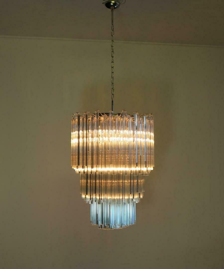 Majestic Italian Pair Of Chandelier Triedri, 184 Prism, Murano photo vinterior