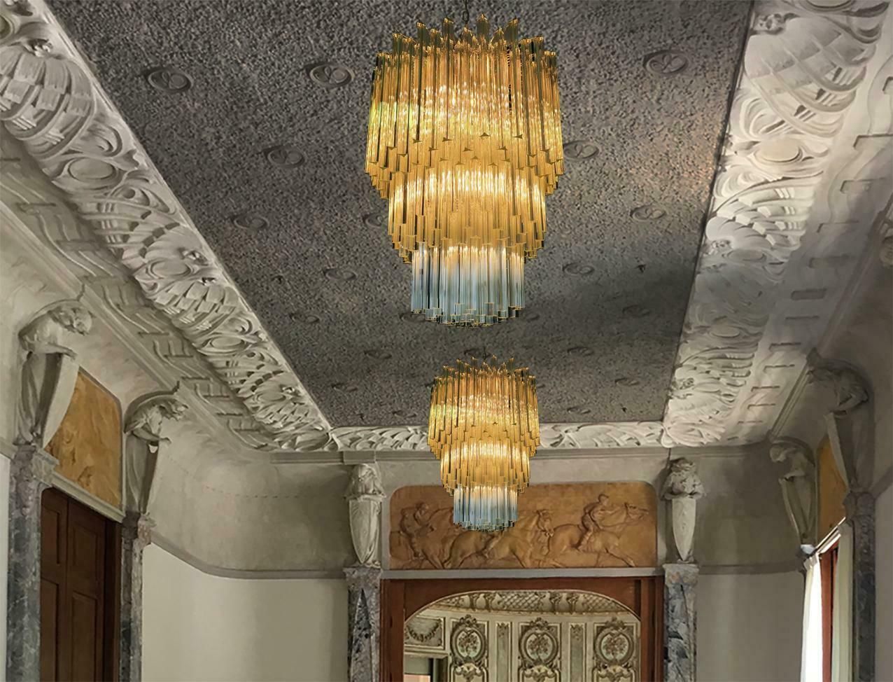 Majestic Italian Pair Of Chandelier Triedri, 184 Prism, Murano photo buy