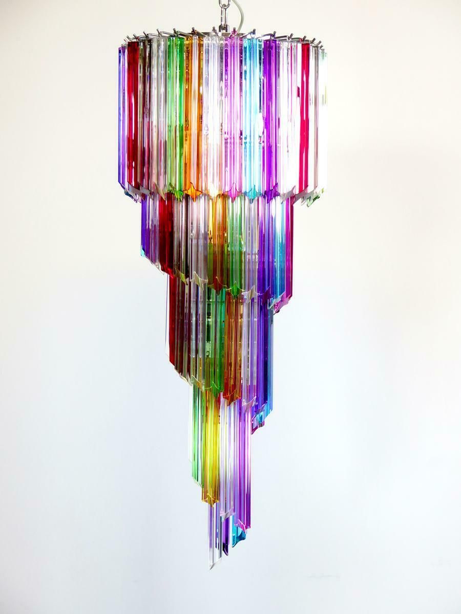 photo vintage Pair Italian Chandeliers Arlecchino Glass. Murano, 1990s