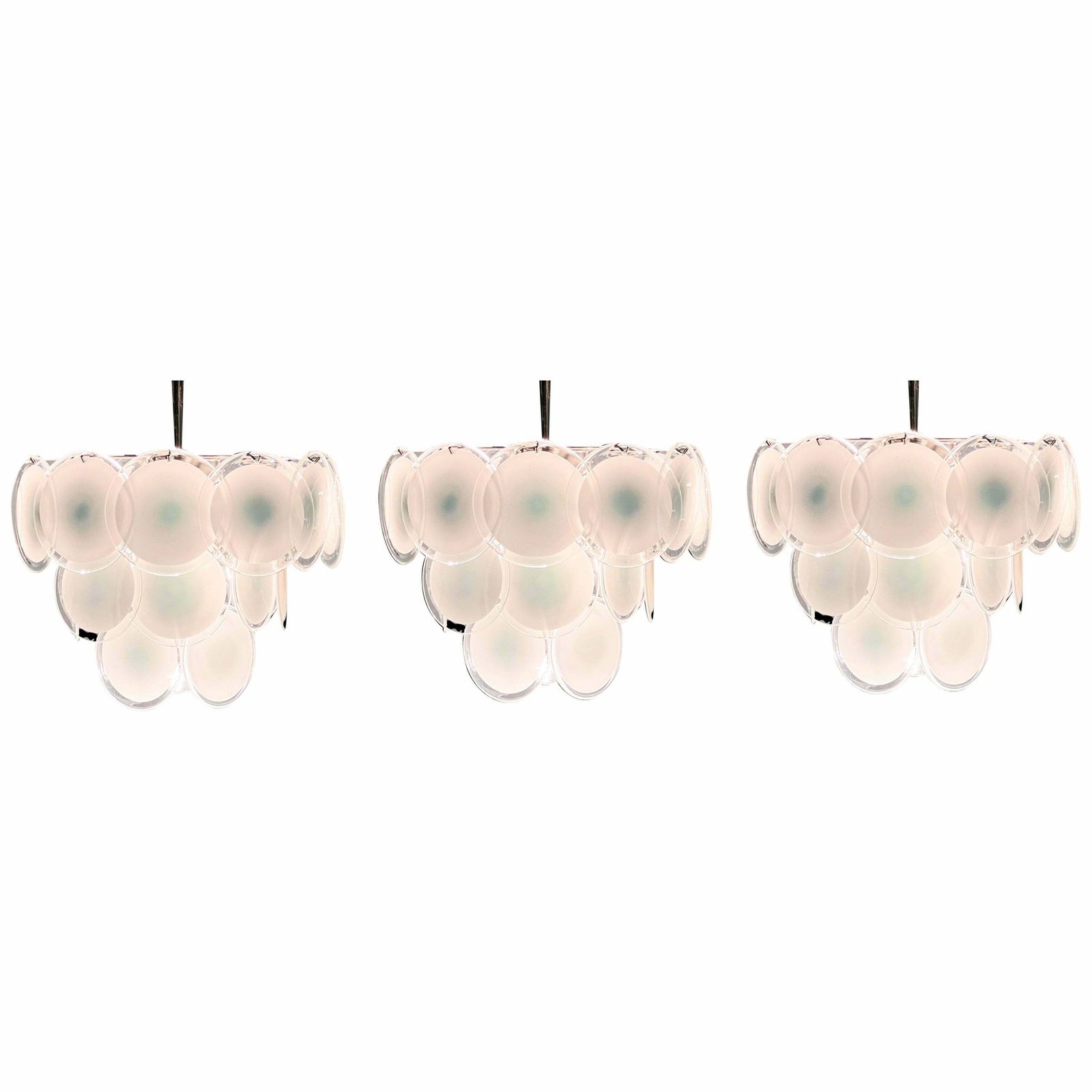 Trio Disc White Murano Glass Chandeliers By Vistosi