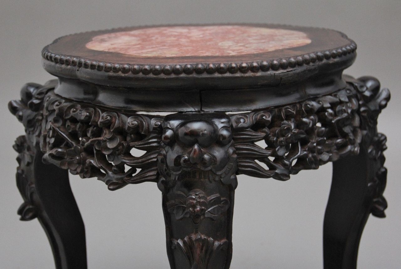 Furniture A Pair Of 19th Century Antique Chinese Carved Hardwood Occasional Table photo