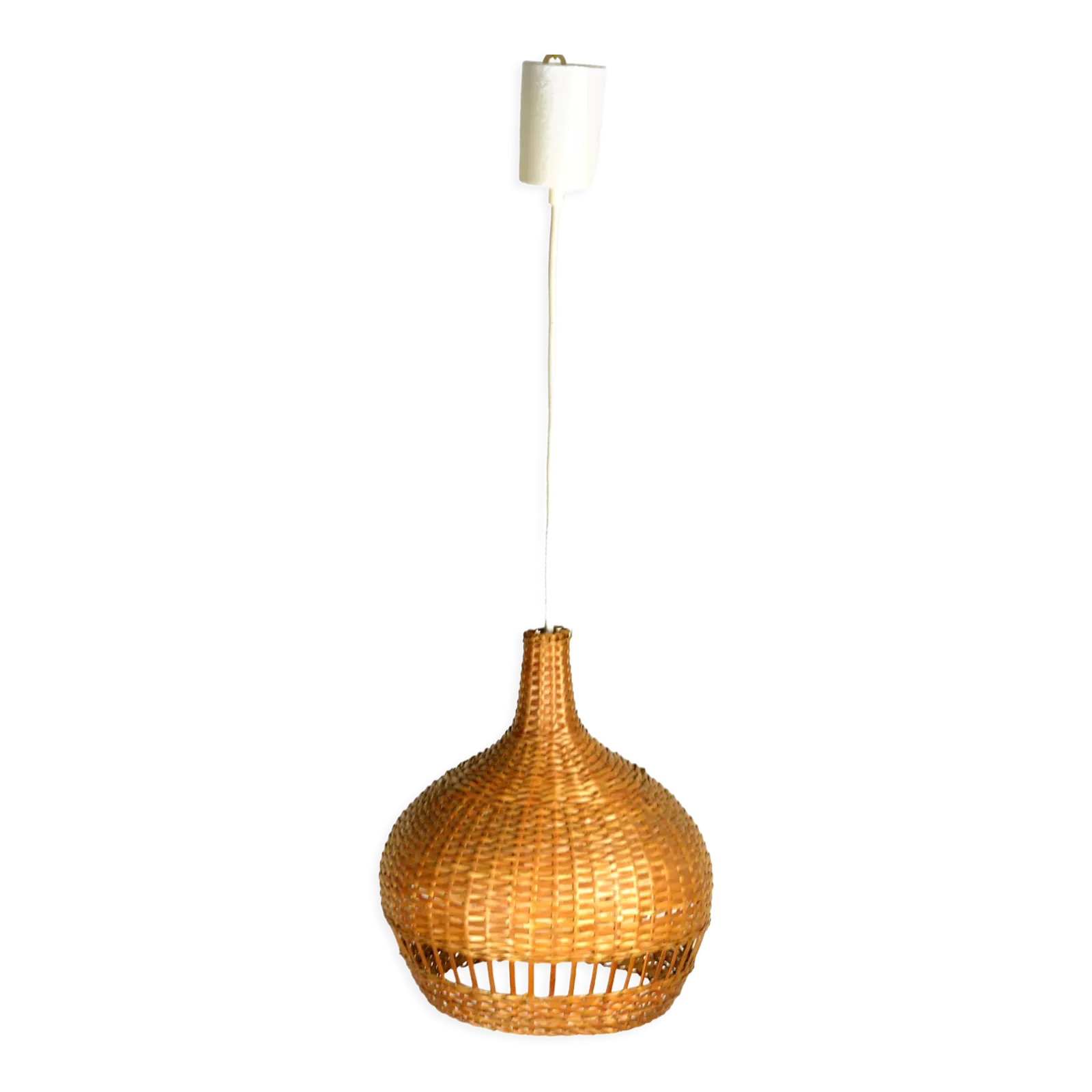 1960s Scandinavian Ceiling Lamp With Wicker Shade, Denmark photo Lighting