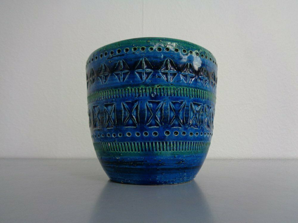Italian Rimini Blue Ceramic Cachepot By Aldo Londi For Bitossi, 1960s photo Home Decor